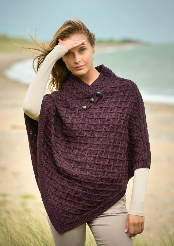 Aran Super Soft Merino Wool Poncho | Plum