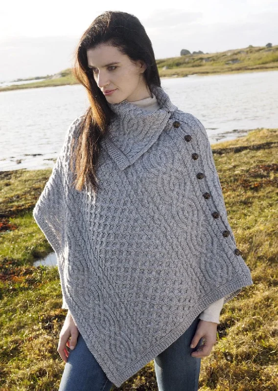 Aran Tipperary Cowl Neck Poncho | Grey