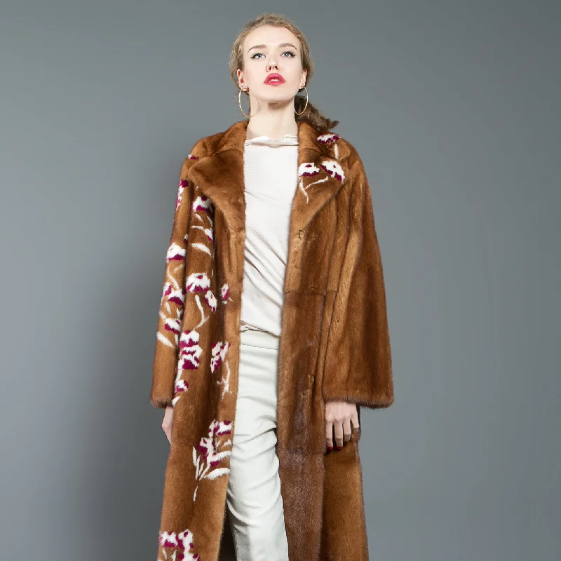 Mink Fur Coat with Floral embroidery Haute Couture