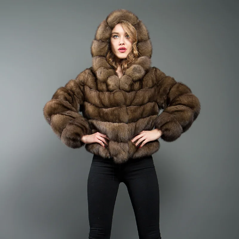 Sable fur Bomber with Hood for women