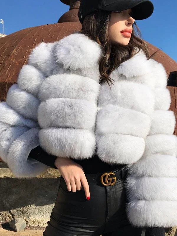 Elegant Zipper Down Ladies Faux Fur Winter Coats