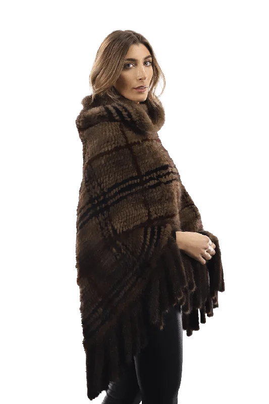 La Fiorentina - Mink Plaid Poncho Brown/Wine/Blue