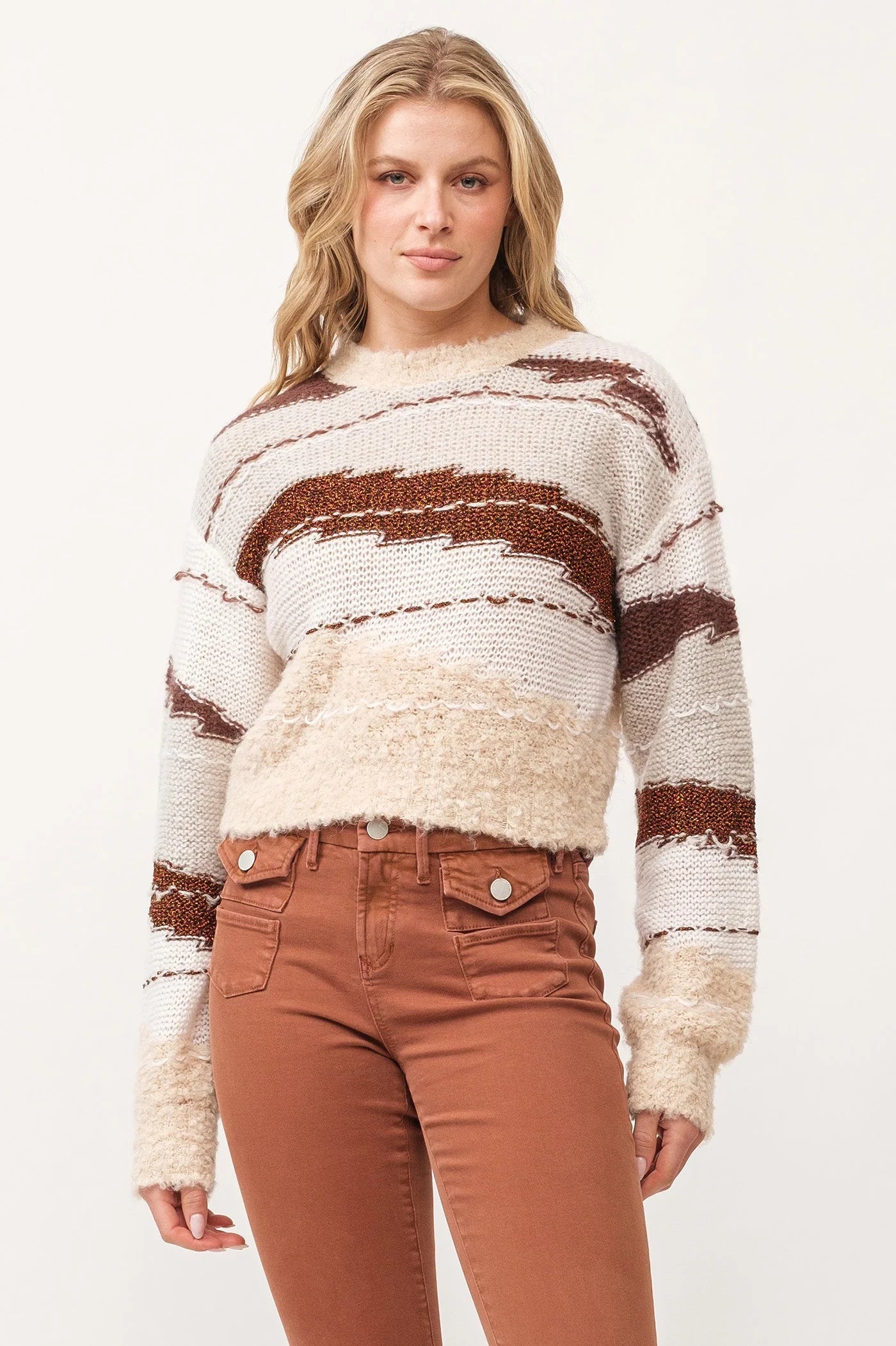 Dear John Gabriela Crew Neck Long Sleeve Relaxed Fit Sweater Toasted Gingerbread