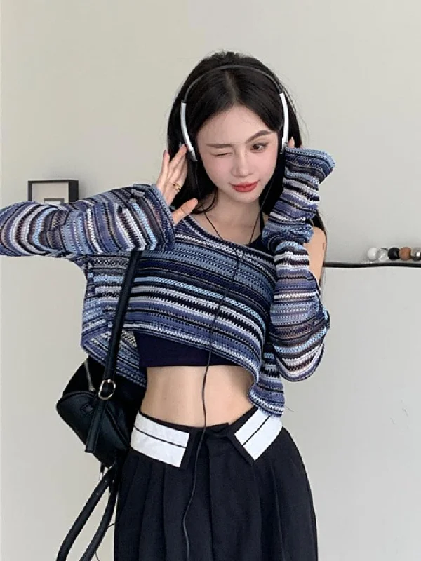 Striped Wide Neck Crop Sweater