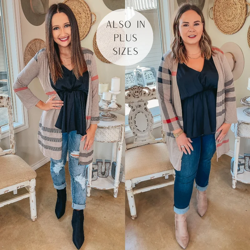 Last Chance Size Small | All Eyes On You Plaid Cardigan in Taupe