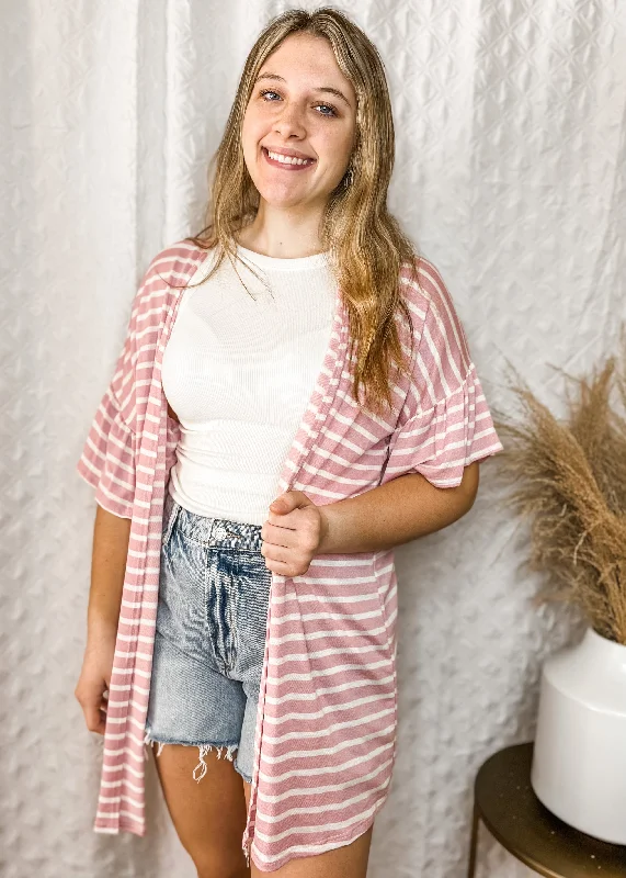 All Smiles Blush Striped Cardigan