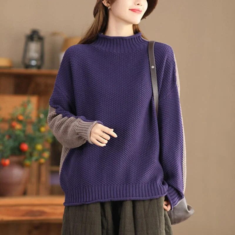 Autumn Winter Cotton Knitted Color Matching Cardigan