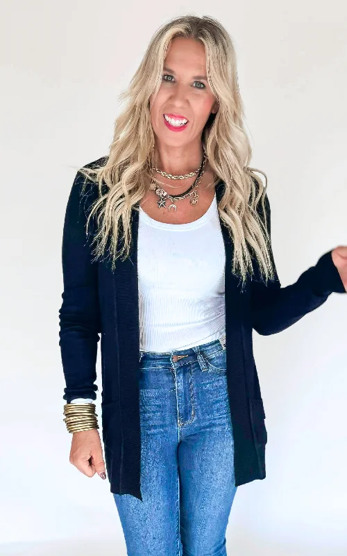 Black Open Knit Cardigan
