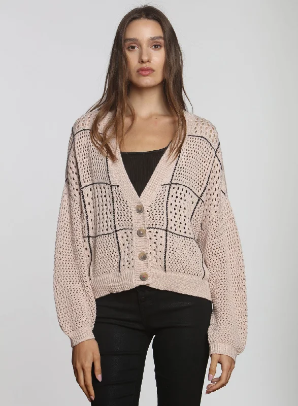 Checker Cardigan - Nude/black