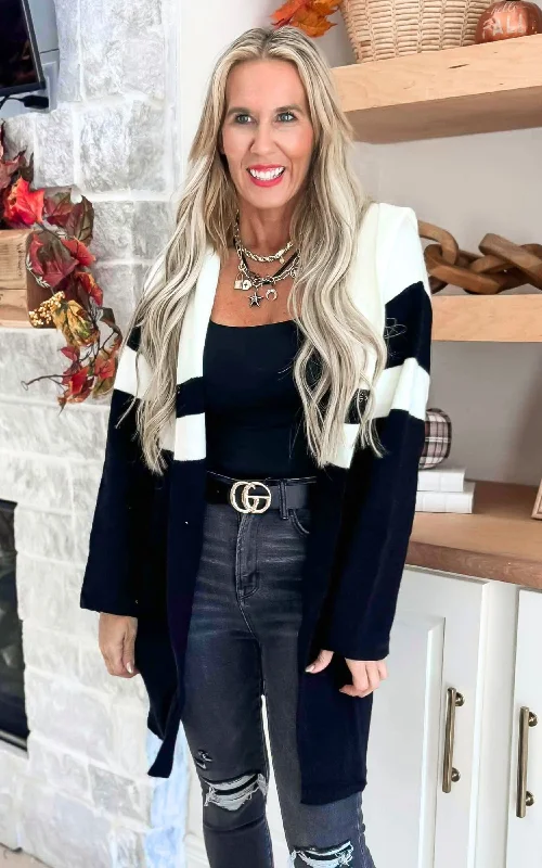 Colorblock Hooded Sweater Long Cardigan