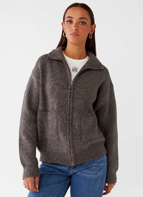 Common Ground Oversized Zip Cardigan - Charcoal