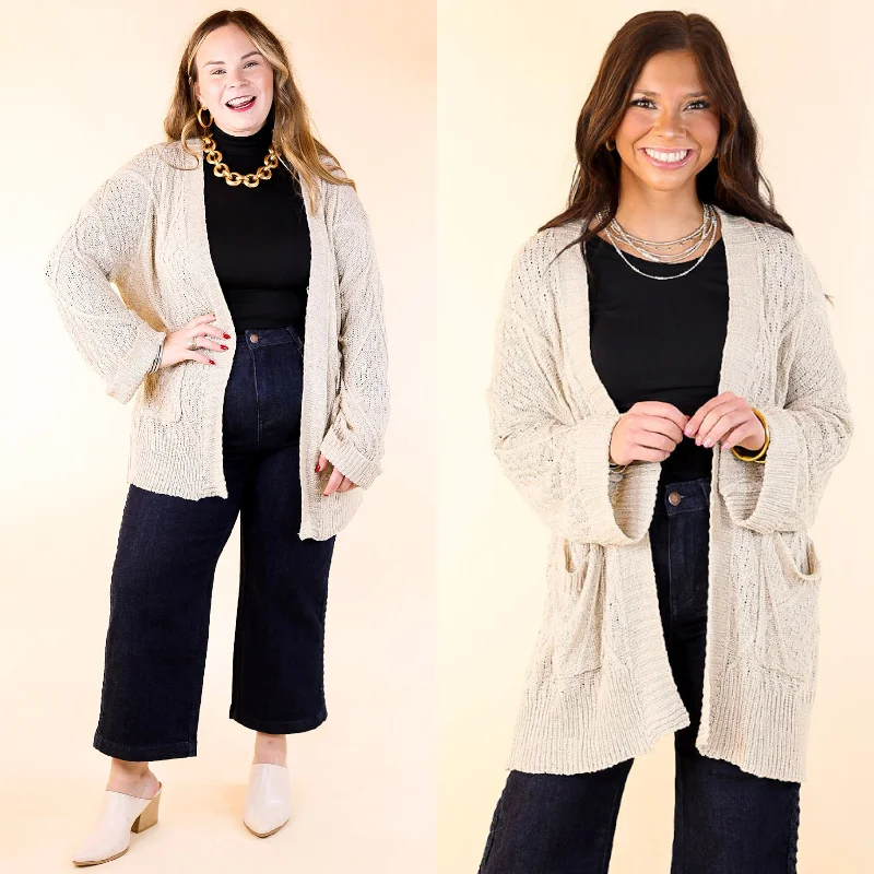 Fashionable Comfort Knit Cardigan with Pockets in Light Taupe