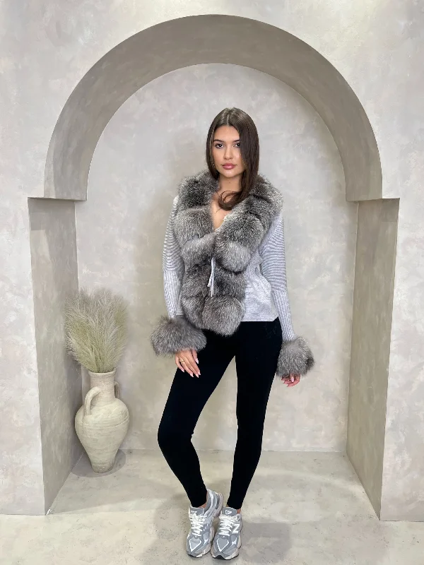 Grey/Two Tone Luxury Fur Cardigan