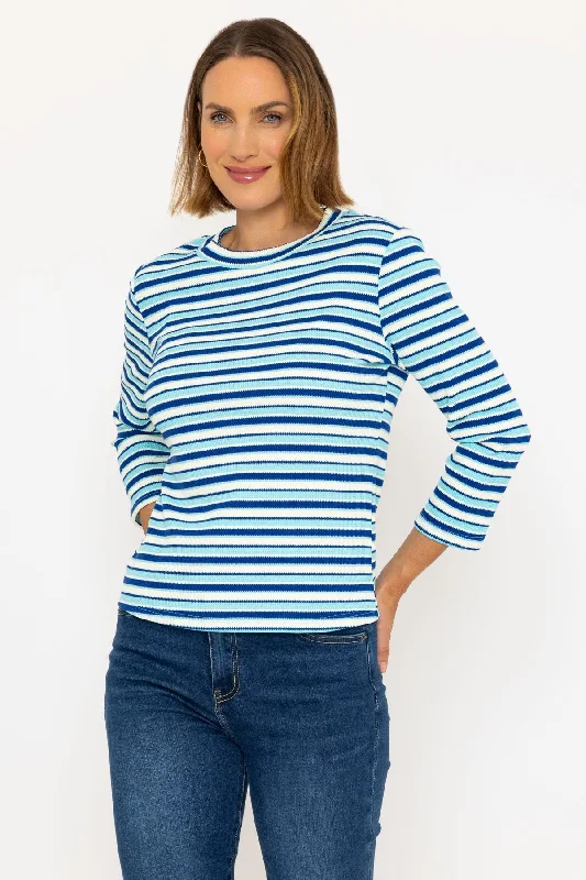 Long Sleeve Textured Stripe Top in Blue