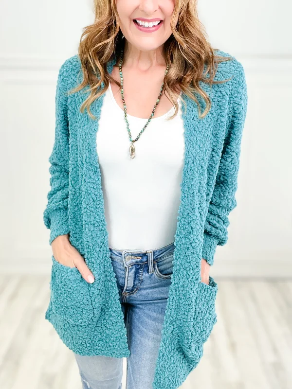 Popcorn Open Front Cardigan Sweater Top