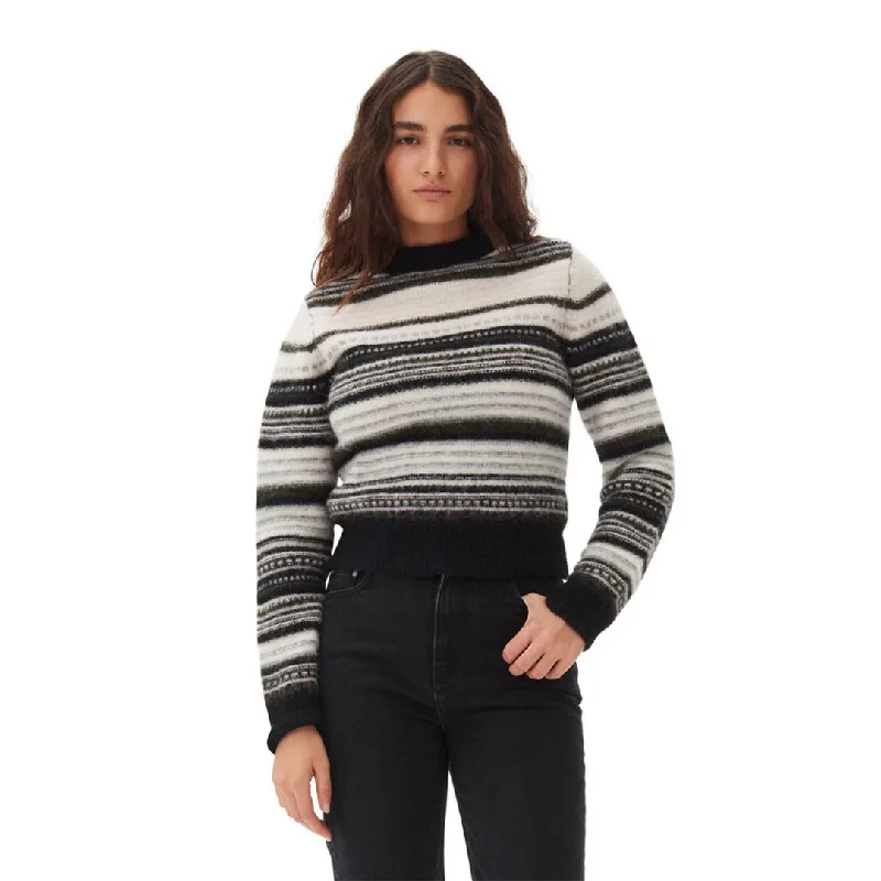 Soft Wool Stripe O-Neck (Black)