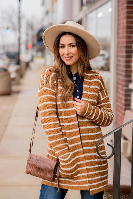 Thin Striped Knit Tunic Cardigan