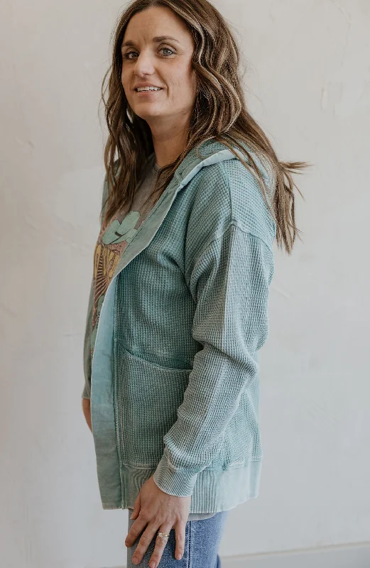 ZOE WAFFLE MINERAL WASHED CARDIGAN