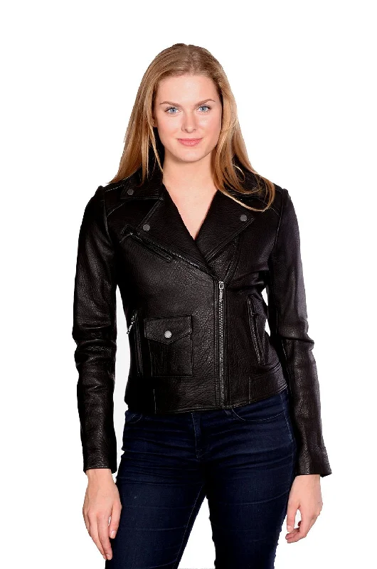 Leather Jackets Hub Womens Genuine Cowhide Leather Jacket (Black, Double Rider Jacket) - 1521729
