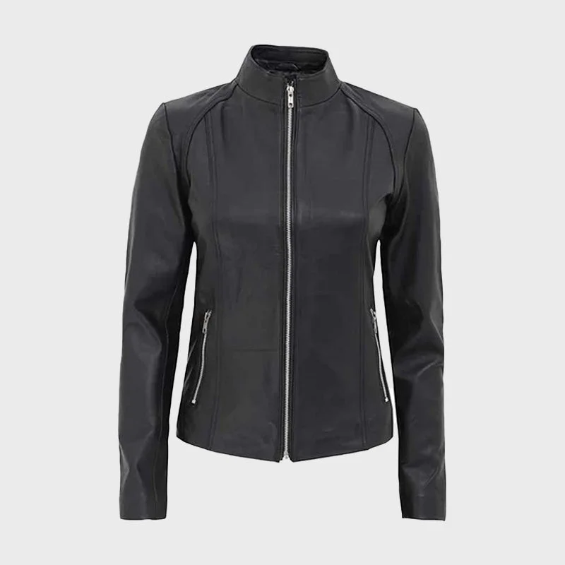 Women's Black Cafe Racer Leather Jacket