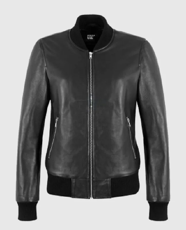 Alpha 2 Women's Black Bomber Leather Jacket