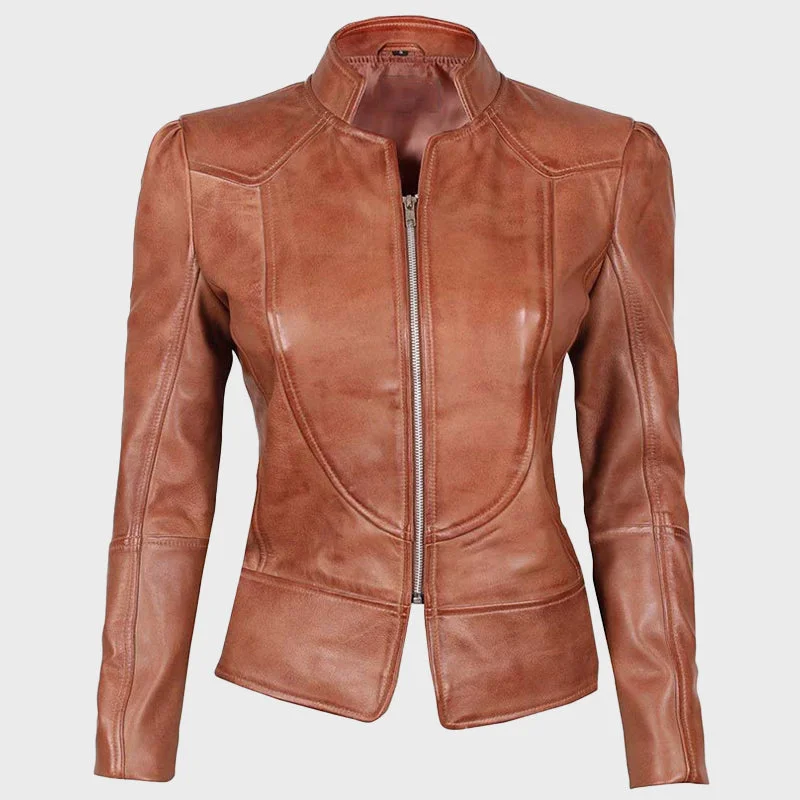 Amy Women Brown Fitted Leather Jacket