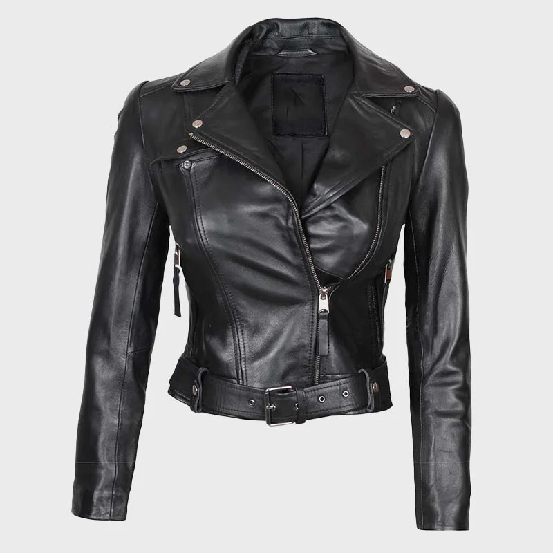 Women’s Black Lambskin Leather Asymmetrical Moto Jacket