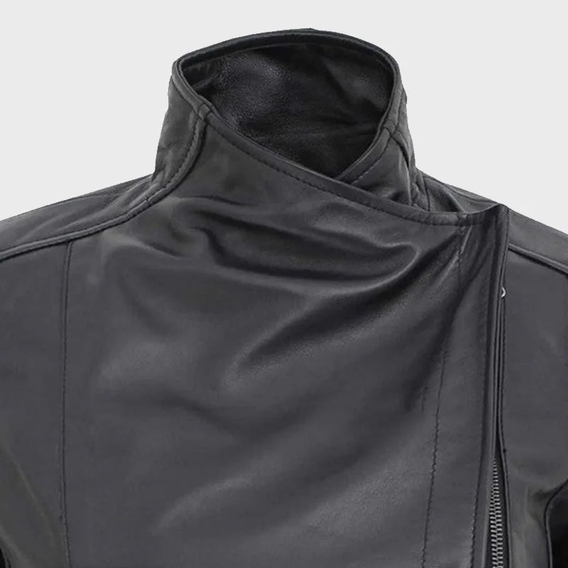 Arezzo Black Slim Fit Leather Motorcycle Style Jacket