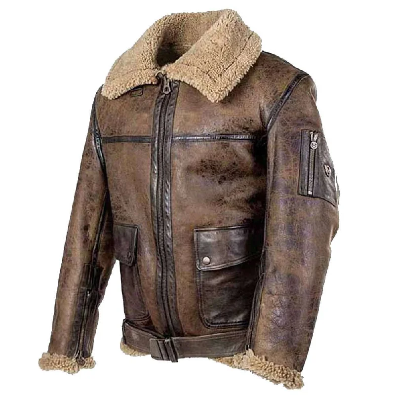 Arnold Schwarzenegger Aviator Distressed Leather Jacket Brown