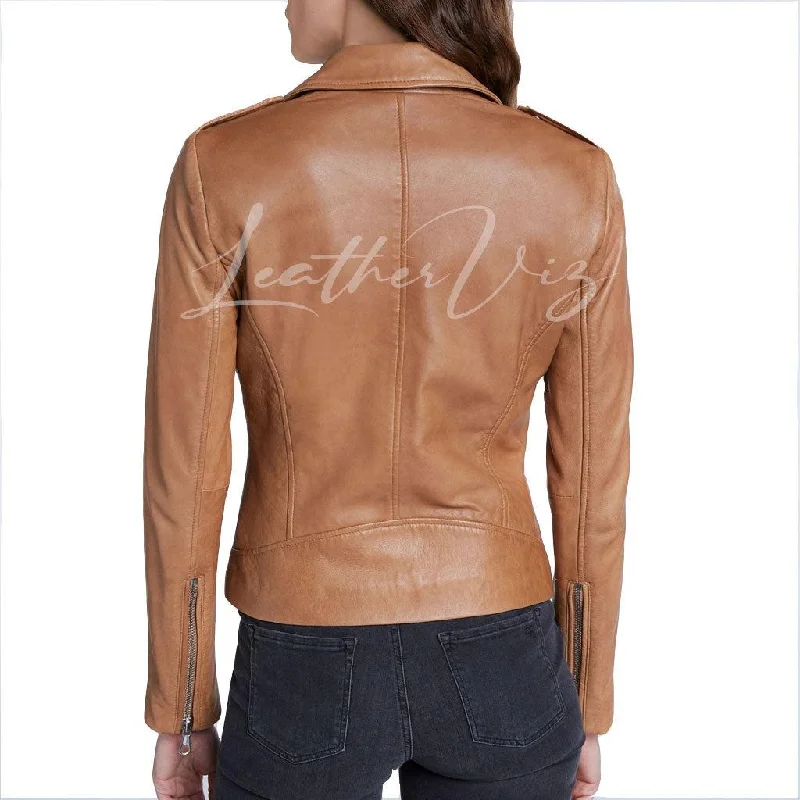 ASYMMETRICAL ZIPPER CLOSURE WOMEN LEATHER JACKET