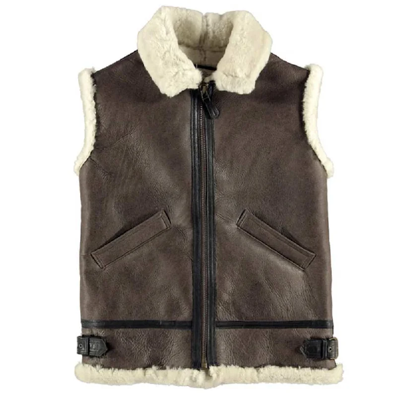 Aviator Dark Brown Shearling Bomber Leather Vest