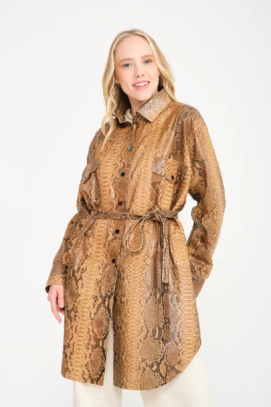 Beige Python Leather Coat