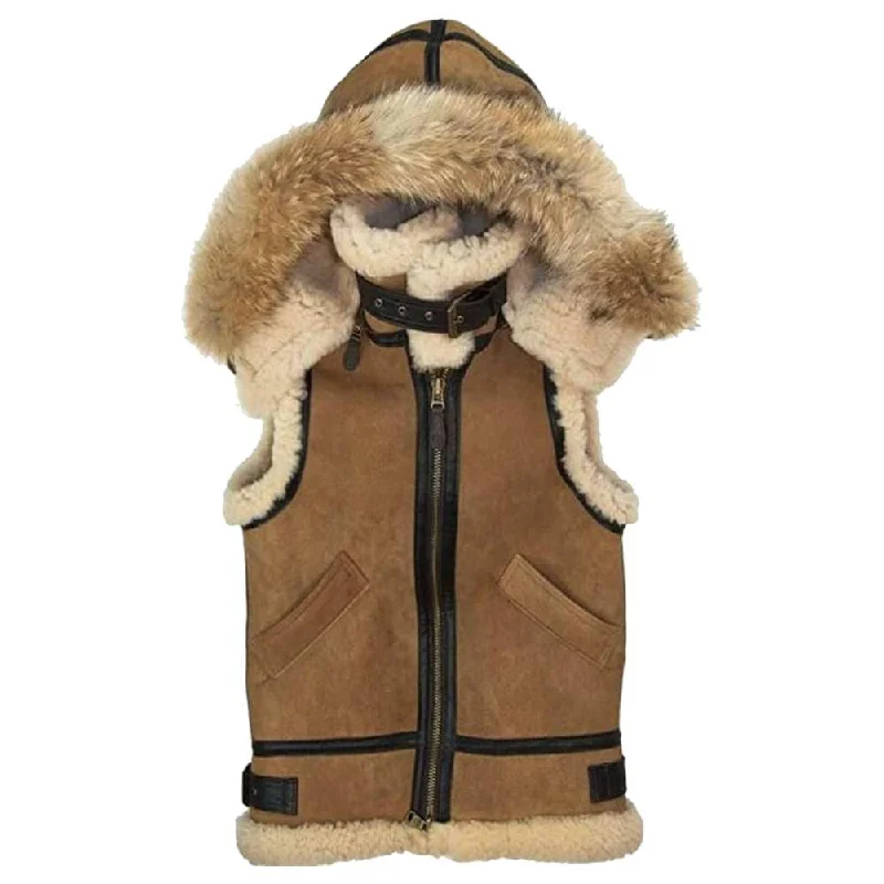 Brown Suede Shearling Leather Vest Men