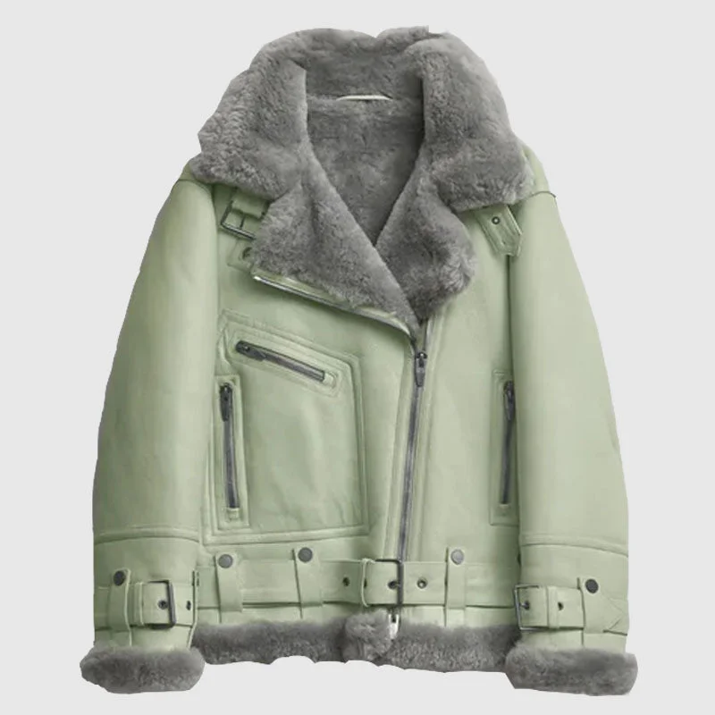 Buy New 2022 Style Women Green RAF Aviator Styled Sheepskin Shearling Leather Jacket Buy New 2022 Style Women Green RAF Aviator Styled Sheepskin Shearling Leather Jacket