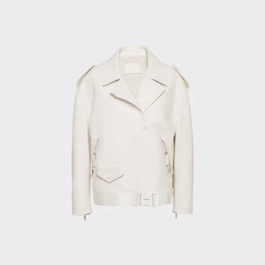 Buy New Fashion women's white motorcycle leather biker jacket