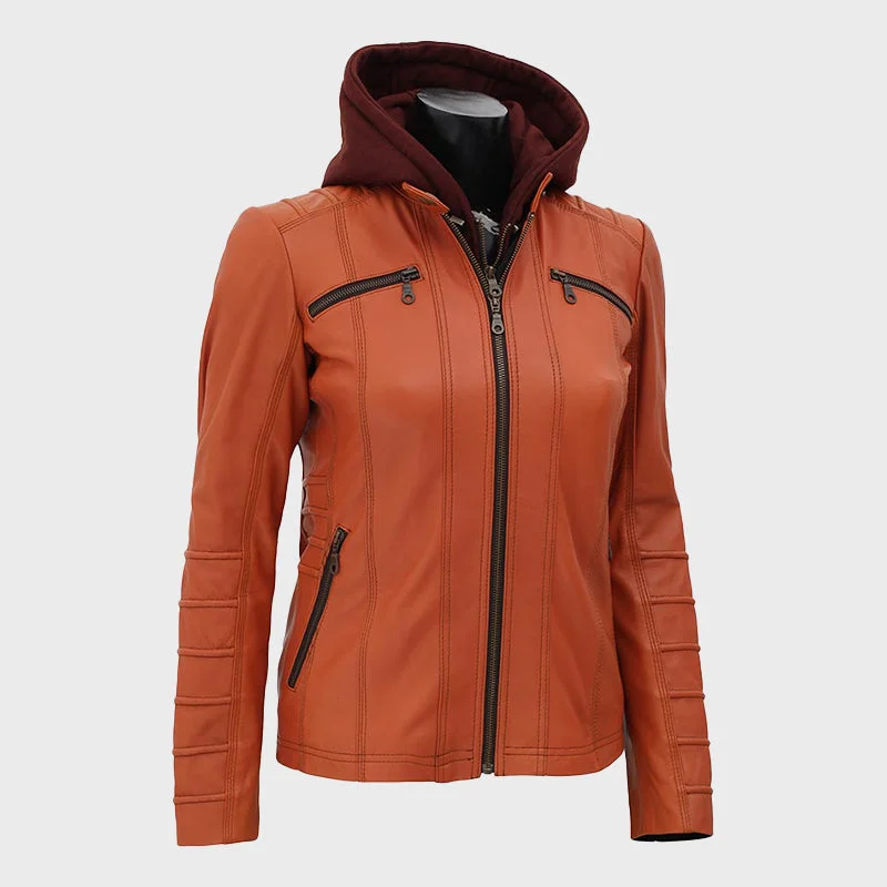 Capri Tan Women's Hooded Leather Jacket