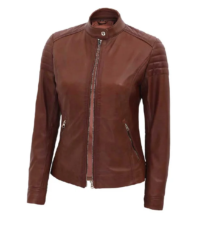 Carrie Brown Slim Fit Leather Jacket Women