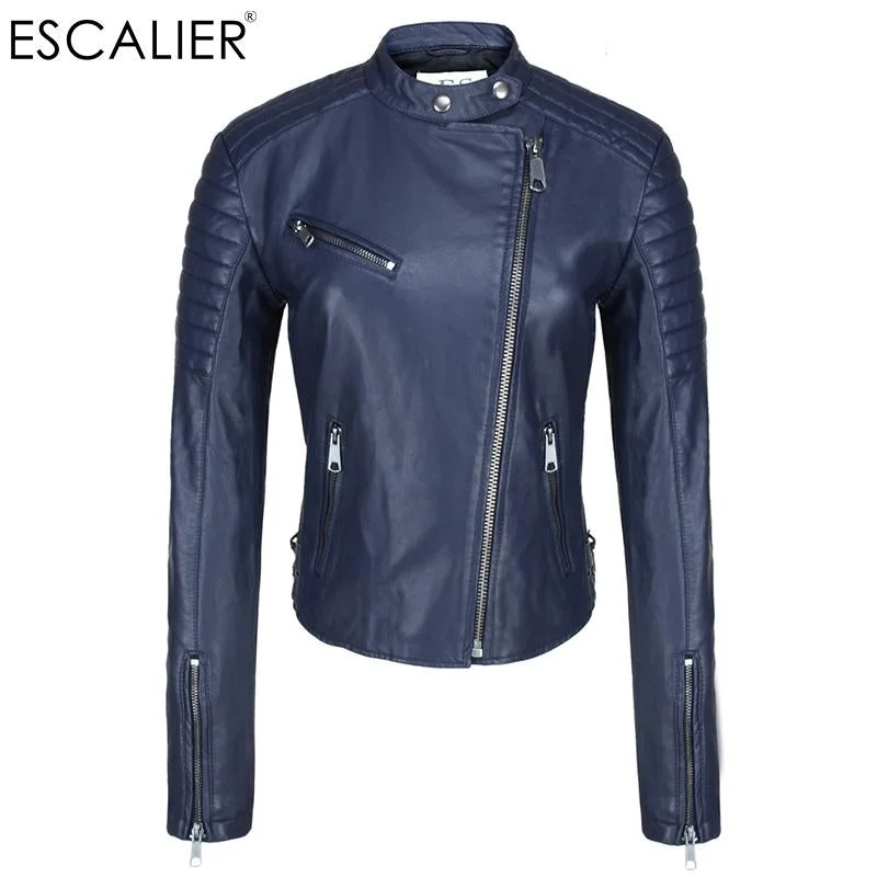 Escalier Blue Motorcycle Women Real Leather Jackets