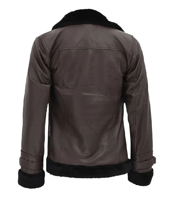 Gertrude Women's Shearling Collar Brown Leather Jacket