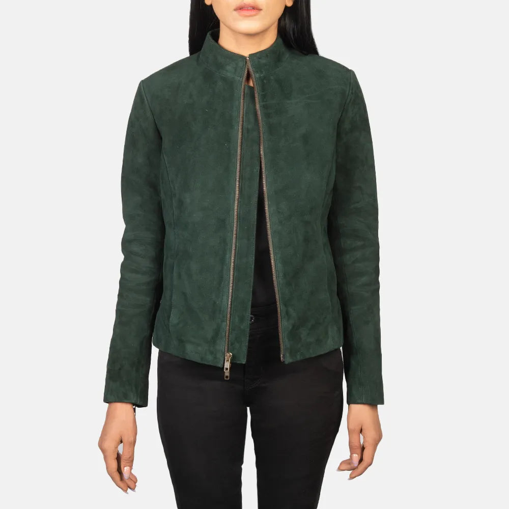 Green Suede Jacket Women's For Bikers