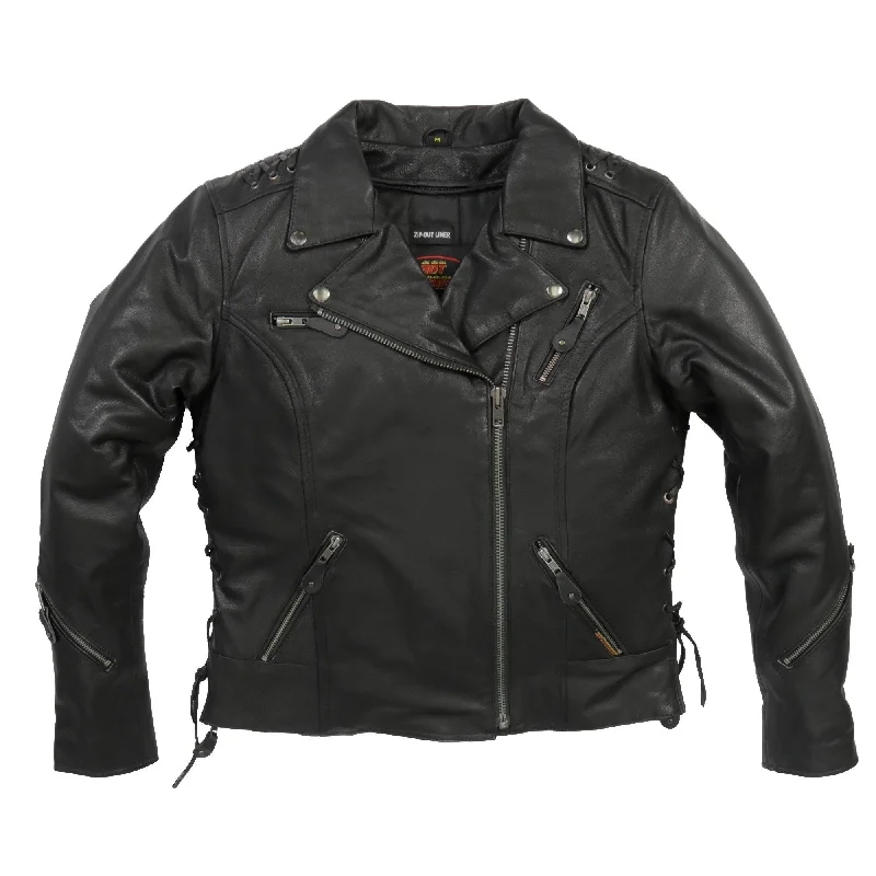 Hot Leathers JKL1027 Ladies Black Lace Detail Carry Conceal Leather Motorcycle Jacket Hot Leathers JKL1027 Ladies Black Lace Detail Carry Conceal Leather Motorcycle Jacket