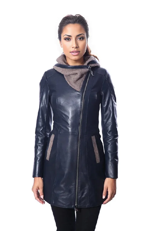 Janno Womens Leather Jacket with Cape Style Tricko Hoodie