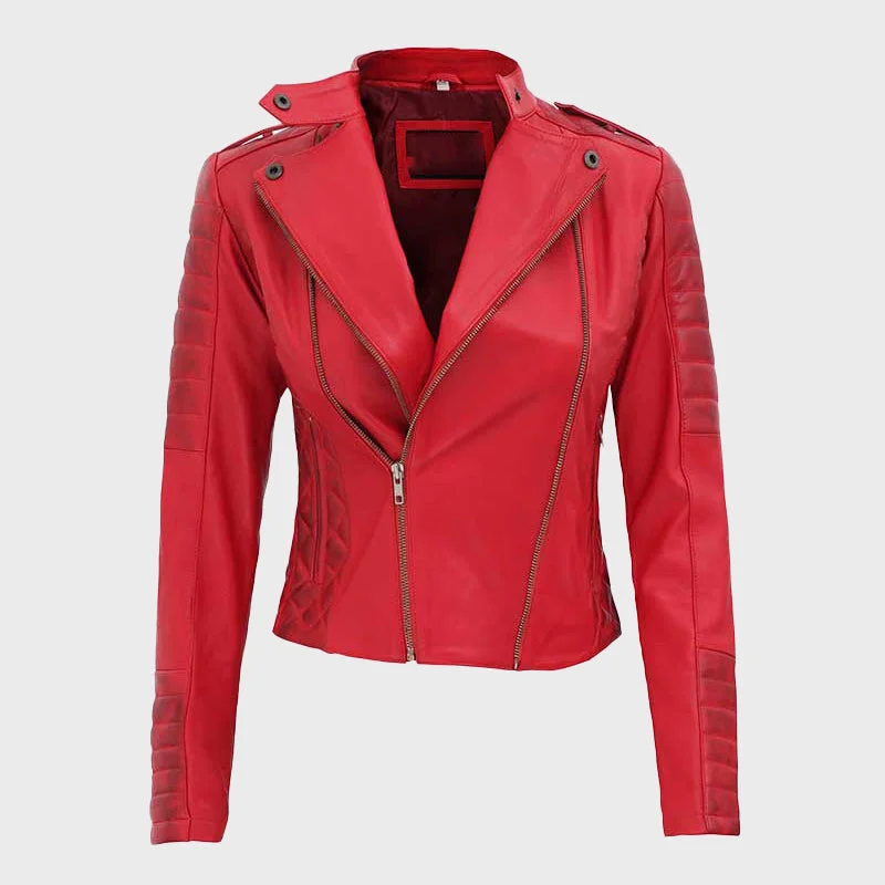 Jennie Asymmetrical Red Padded Leather Jacket