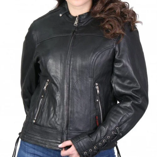 Lace Up Sleeves Leather Jacket