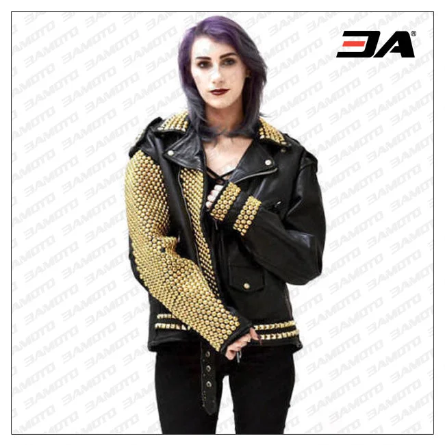Ladies Fashion Studded Punk Rock Leather Jacket SJW115