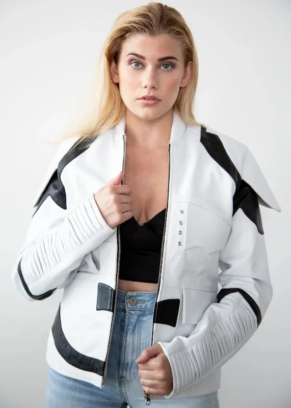 Leather Jackets Hub Womens Genuine Lambskin Leather Jacket (White, Star Wars) - LJH1079