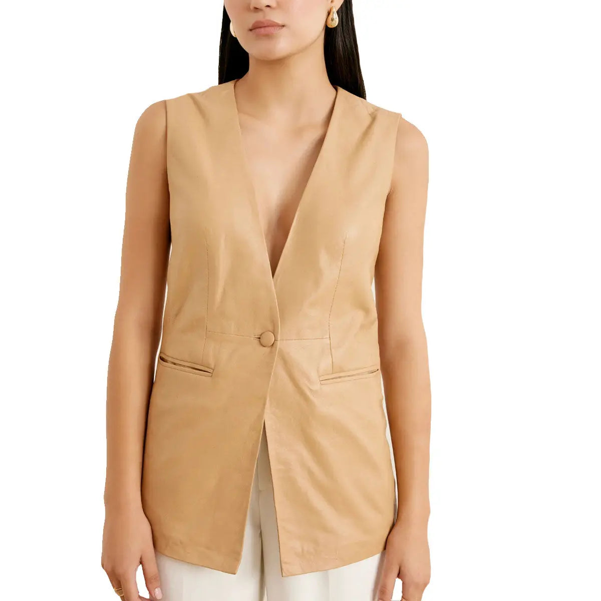 Long Length Women Genuine Leather Vest