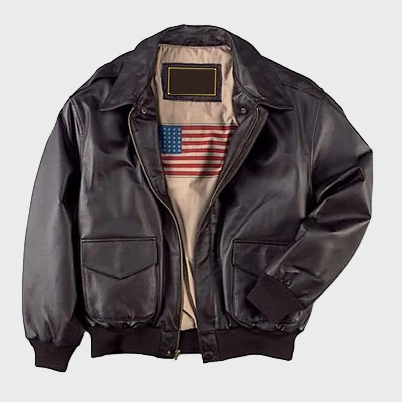 Men Air Force A-2 Brown Leather Flight Bomber Jacket