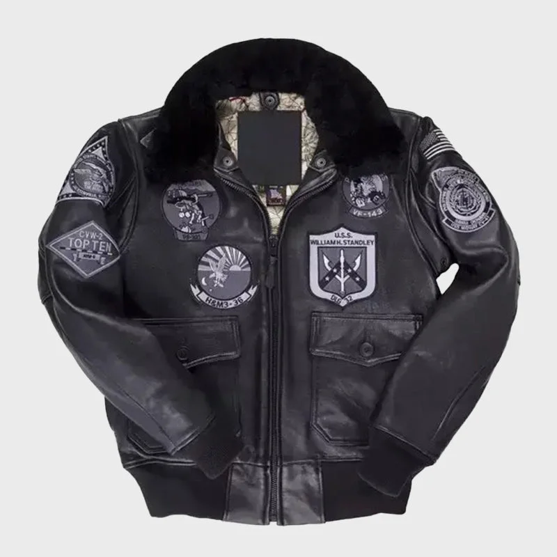 Men’s Black Top Gun Bomber Leather Jacket