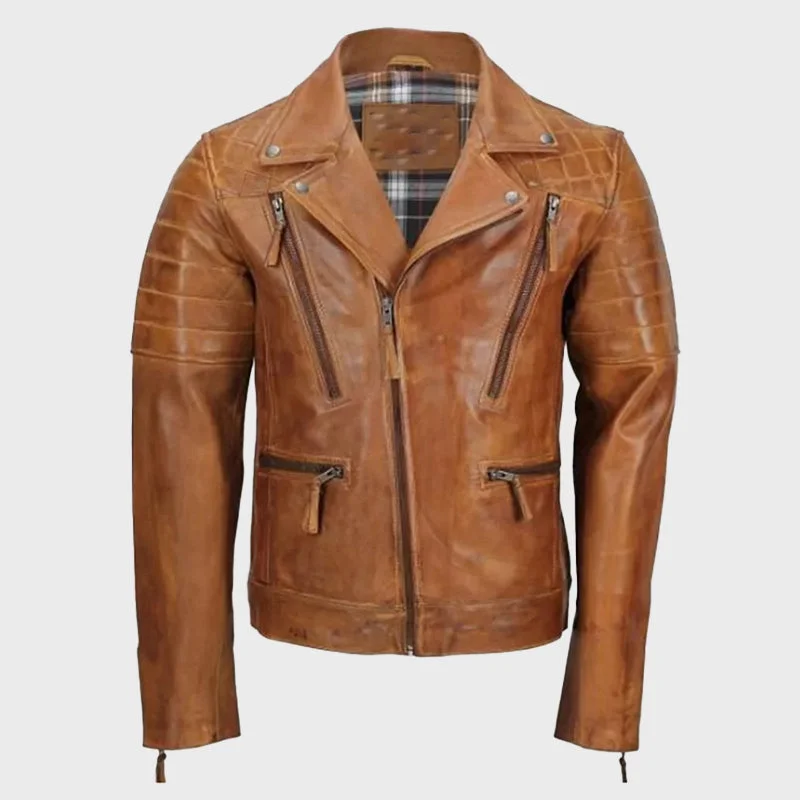 Men’s Tan Biker Style Leather Jacket
